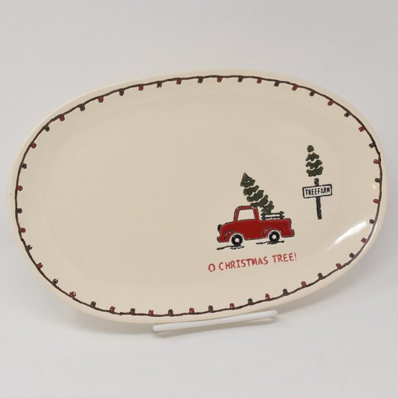 Potters Studio O Christmas Tree Farm Serving Dish Red Truck Holidays Party Table - Picture 1 of 8